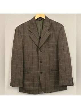 Balenciaga Paris Vintage Brown Windowpane Wool Sport Coat Size 46